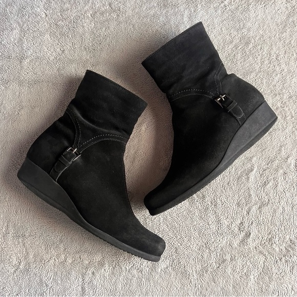 La Canadienne Sanford Suede Leather Buckle Zip Winter Ankle Boot Bootie Black - Picture 1 of 17